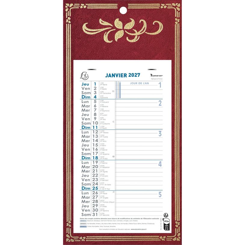 3660942004305-Calendrier mensuel avec feuillets détachables 13 x 23 cm sur plaque décors Skytos 16 x 33 cm  - disponible dans différentes cou--1