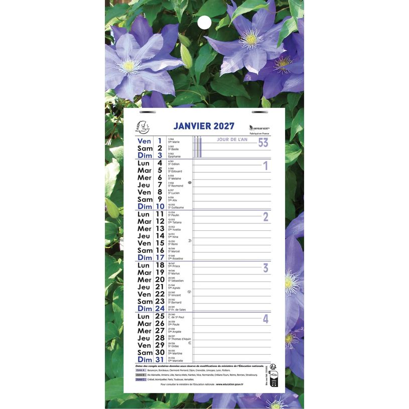 3660942034180-Calendrier mensuel avec feuillets détachables 15,5 x 28,5 cm sur plaque décors Nature 19 x 41 cm  - disponible dans différentes cou--2