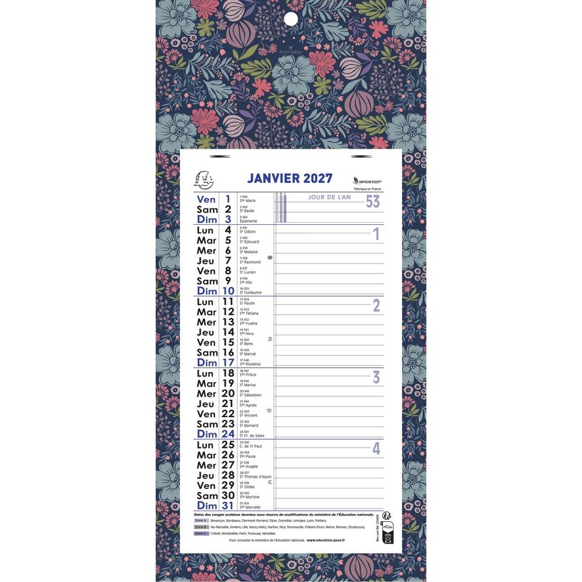 3660942034227-Calendrier mensuel avec feuillets détachables 13 x 23 cm sur plaque décors Mini Labo 16 x 33 cm  - disponible dans différentes cou--1