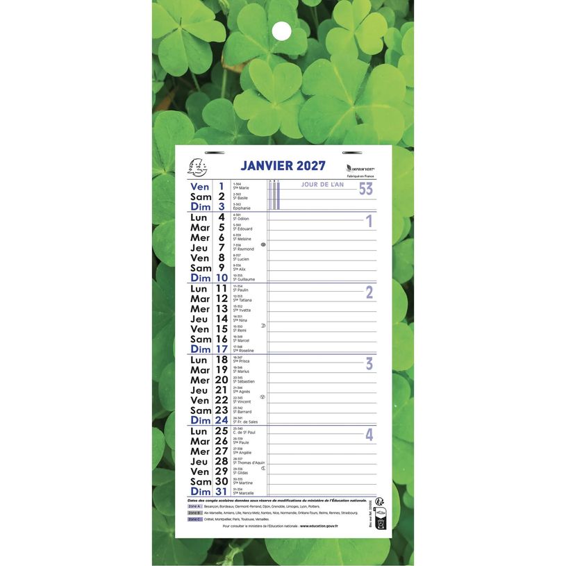 3660942034241-Calendrier mensuel avec feuillets détachables 13 x 23 cm sur plaque décors Nature 16 x 33 cm  - disponible dans différentes cou--3