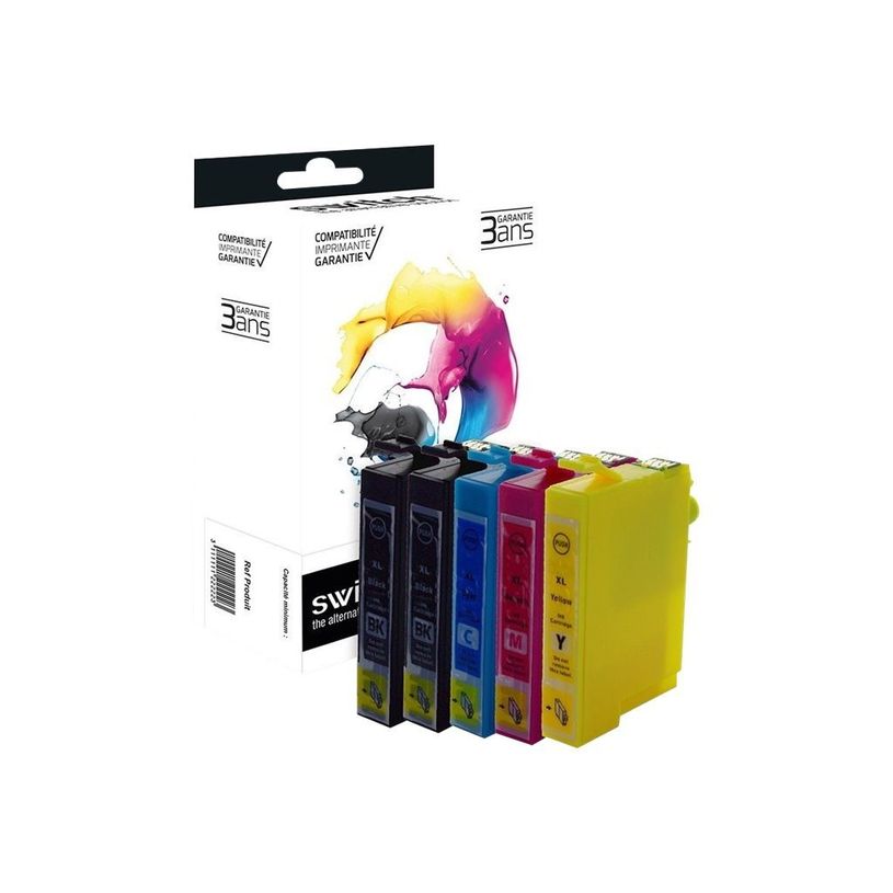 3700654206793-Cartouche compatible Epson T0615 Ourson - Pack de 5 - noir x2, cyan, magenta, jaune - Switc-P_79372632_1-0