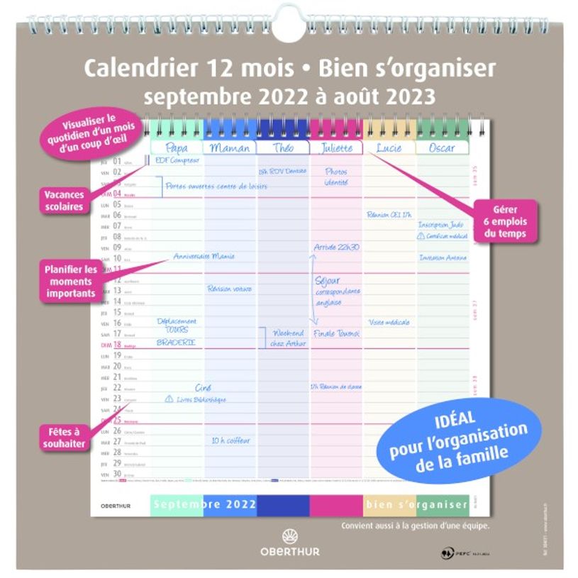 3108729040714-Calendrier Bien s'organiser - 30 x 30 cm - Oberthur-P_79373128_2-0