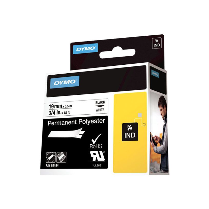 0071701184849-Dymo - Ruban d'étiquettes polyester auto-adhésives - (19 mm x 3,5 m) - fond blanc écritu-P_79374710_2-3