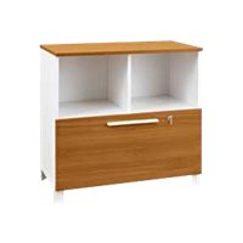 3483600202178-Rangement bas 2 niches + 1 tiroir - SUNDAY - blanc - top noyer-P_79375127_1-0