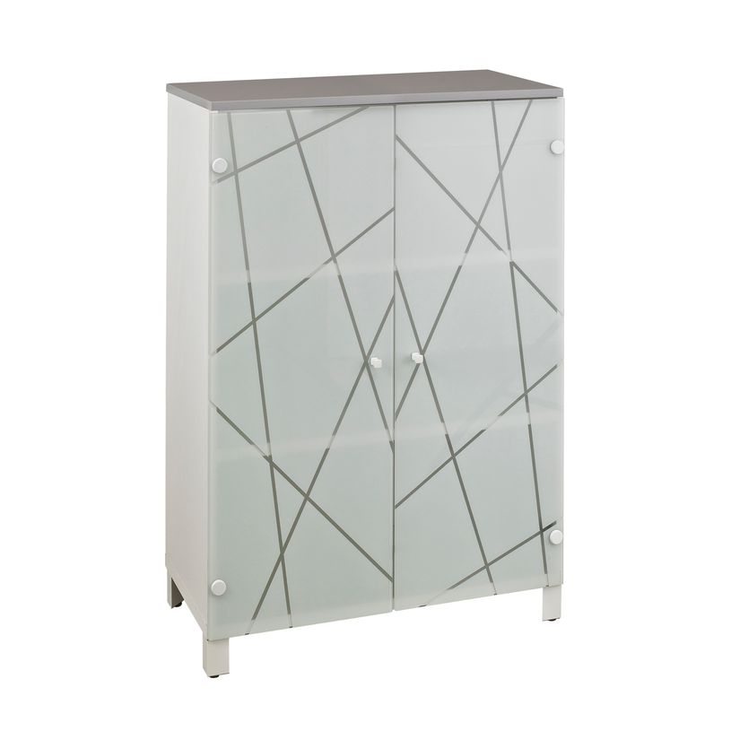 0400793751354-Rangement mi-hauteur SUNDAY - L80 x H116 x P42 - 2 portes vitrées - Gris et blanc-P_79375135_1-0