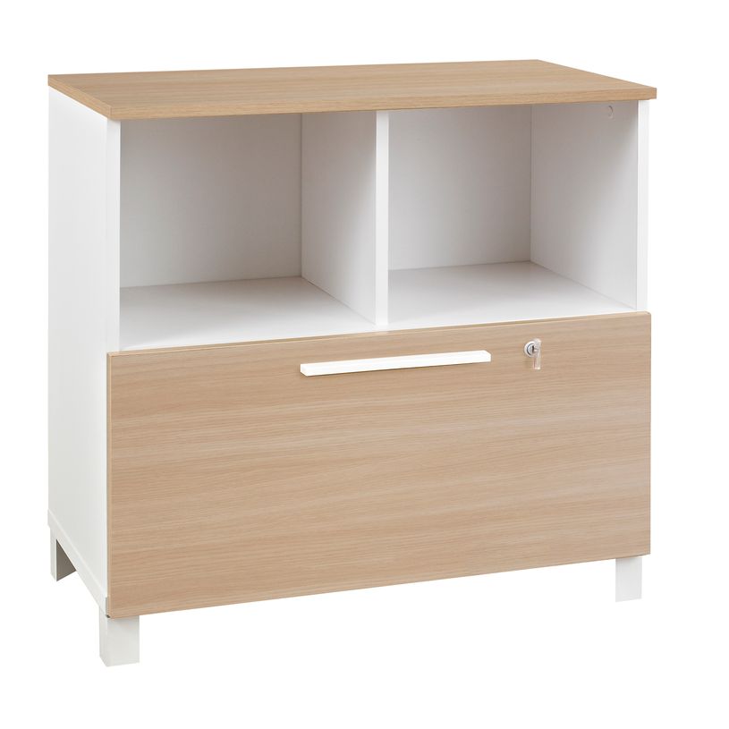 0400793751460-Rangement bas SUNDAY - L80 x H81 x P42 - 2 niches / 1 tiroir - Chêne et blanc-P_79375146_1-0