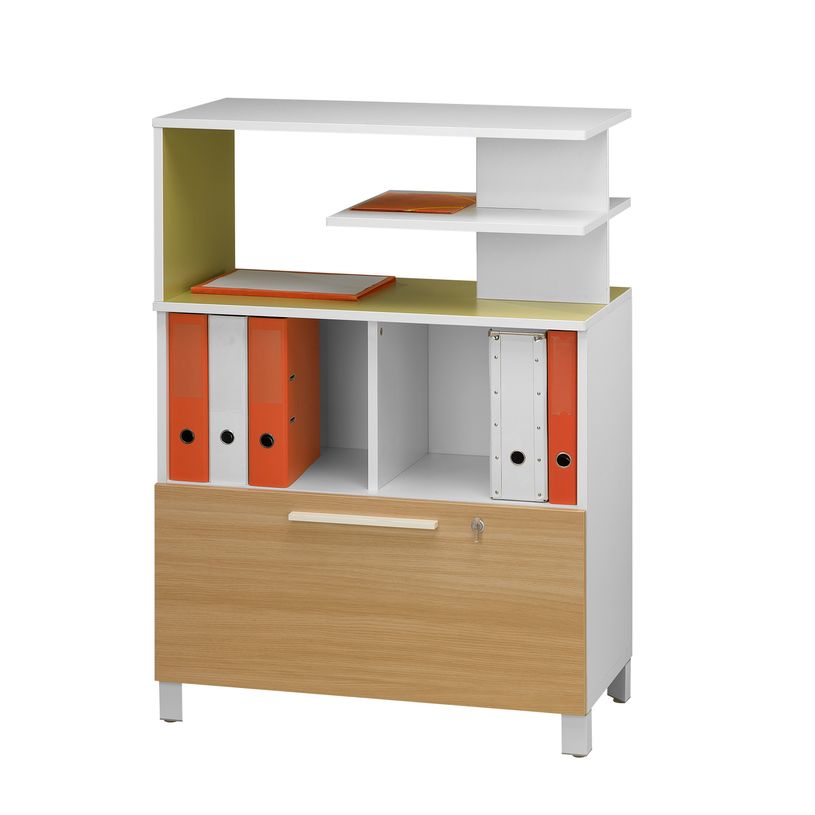 0400793751460-Rangement bas SUNDAY - L80 x H81 x P42 - 2 niches / 1 tiroir - Chêne et blanc-P_79375146_2-1