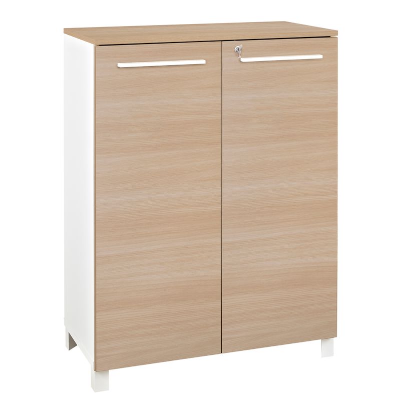 0400793751477-Rangement mi-hauteur SUNDAY - L80 x H116 x P42 - 2 portes - Chêne et blanc-P_79375147_1-0