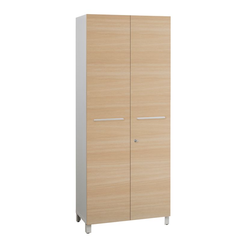 0400793751491-Armoire haute SUNDAY - L80 x H194 x P42 - 2 portes - Corps blanc - Portes chêne-P_79375149_1-0
