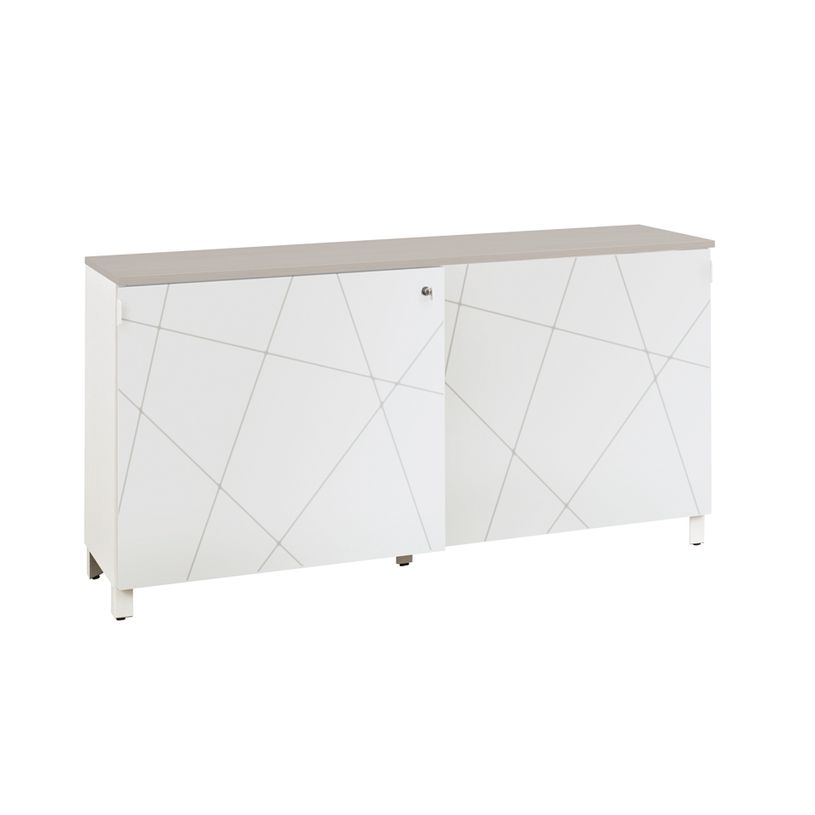 0400793751583-Crédence SUNDAY - L160 x H81 x P45 - 2 portes coulissantes - Blanc et gris-P_79375158_1-0