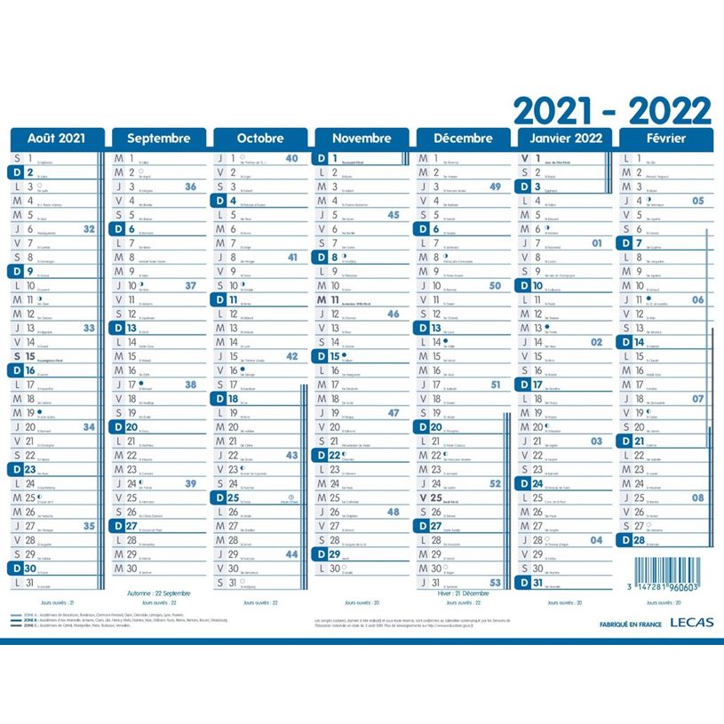 3147281960603-Calendrier Lecas Classique - 1 année sur 2 faces - 42 x 32 cm-P_79375462_1-0