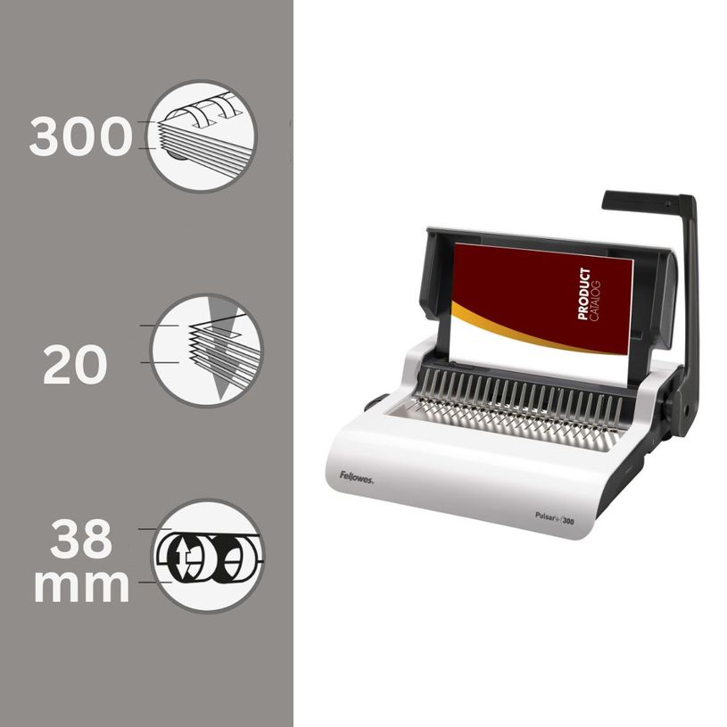 043859651245-Fellowes Pulsar +300 - machine à relier / relieuse perforeuse manuelle - perfore 20 feuilles - relie 30--1