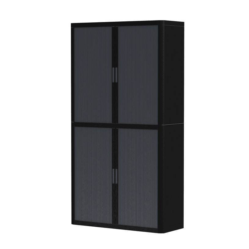3660141932850-Armoire haute à rideaux EASY OFFICE - 110 x 204 x 41,5 cm - Corps noir - Rideaux et poignée anthracit--0