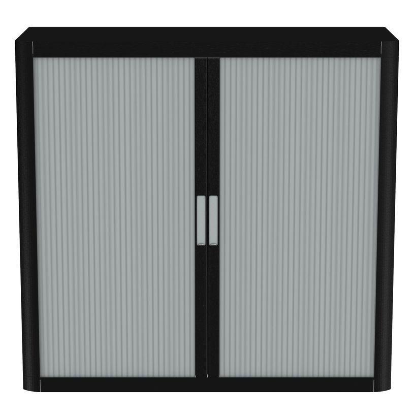 3660141933833-Armoire mi-haute à rideaux EASY OFFICE - 110 x 104 x 41,5 cm - Corps noir - Rideaux et poignée gris--1