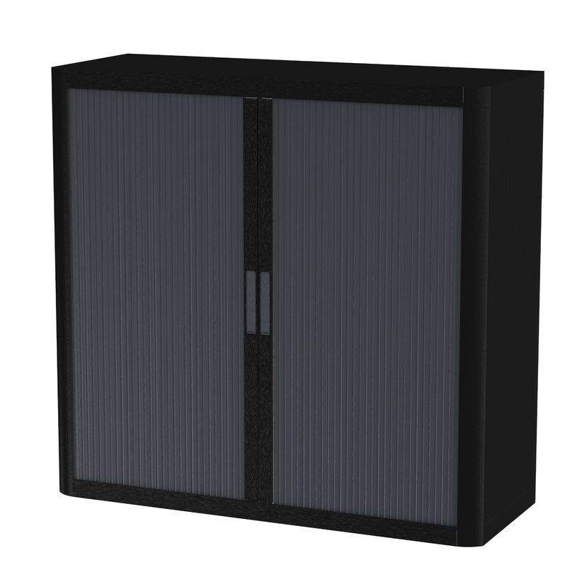 3660141935905-Armoire mi-haute à rideaux EASY OFFICE - 110 x 104 x 41,5 cm - Corps noir - Rideaux et poignée anthra--0