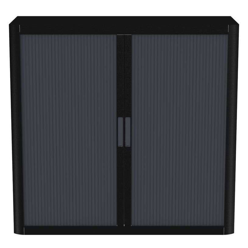 3660141935905-Armoire mi-haute à rideaux EASY OFFICE - 110 x 104 x 41,5 cm - Corps noir - Rideaux et poignée anthra--1