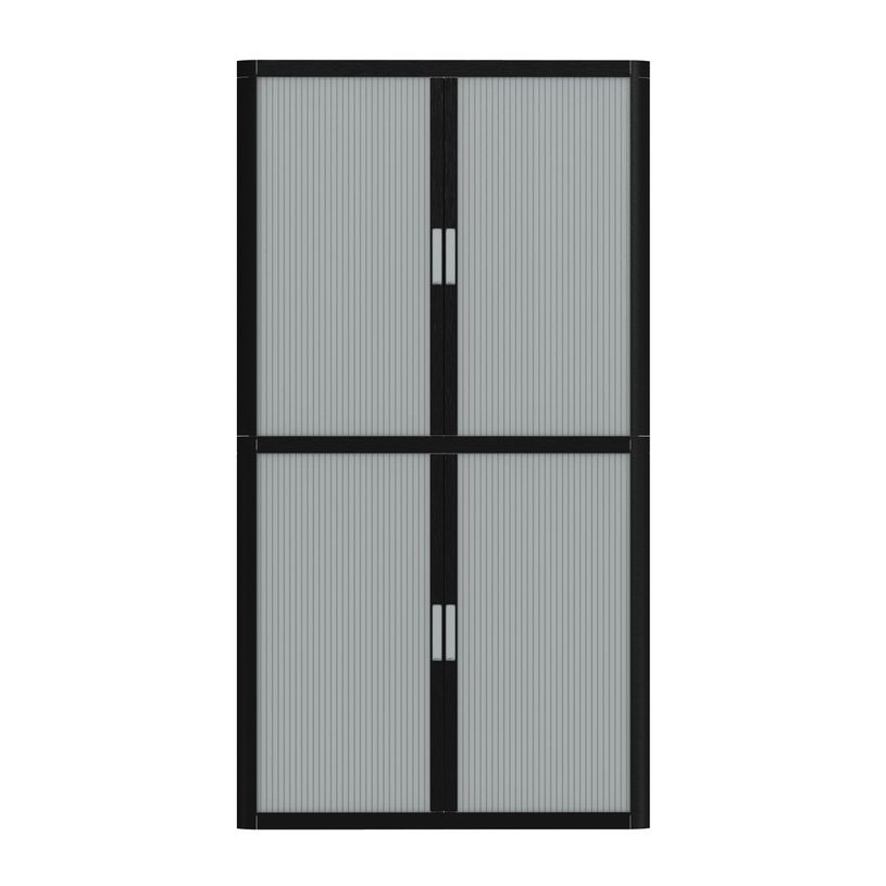 3660141935912-Armoire haute à rideaux EASY OFFICE - 110 x 204 x 41,5 cm - Corps noir - Rideaux et poignée gris--1