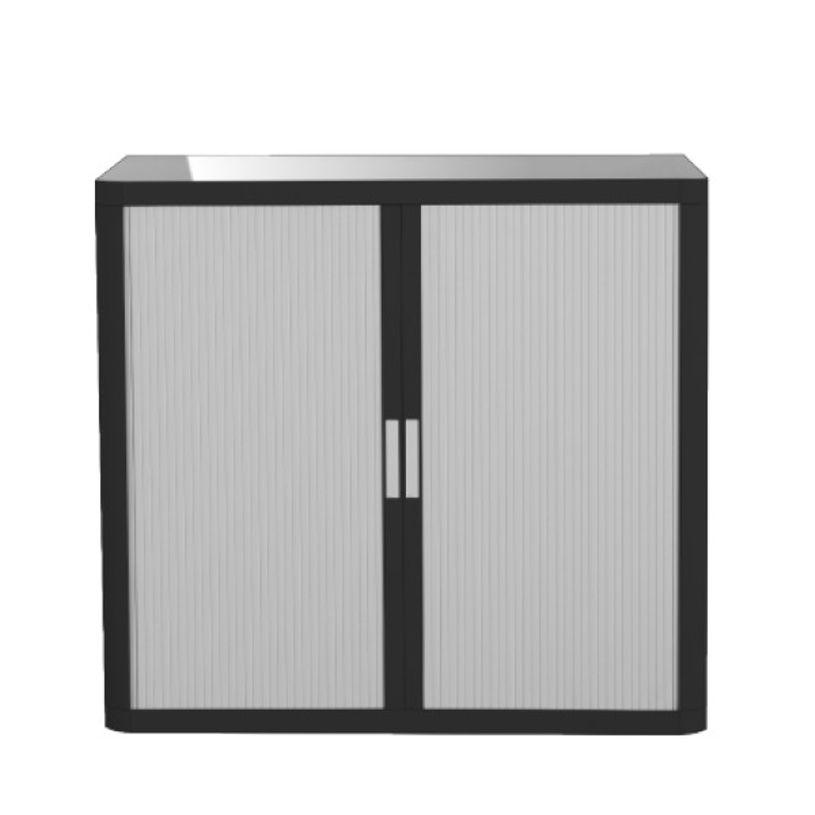 3660141933833-Armoire mi-haute à rideaux EASY OFFICE - 110 x 104 x 41,5 cm - Corps noir - Rideaux et poi-P_79376468_1-0