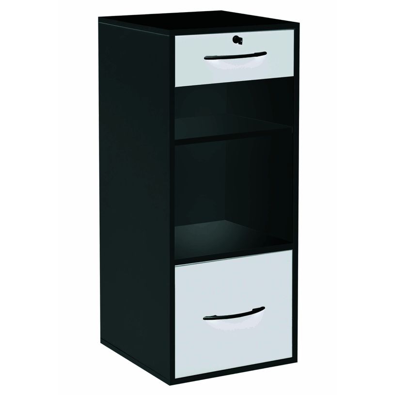 3700339876457-Classeur mélaminé monobloc - 1 tiroir dossiers suspendus + 1 tiroirs papeterie + 2 niches - H101 x L42 x P44 cm-P_79376665_1-0