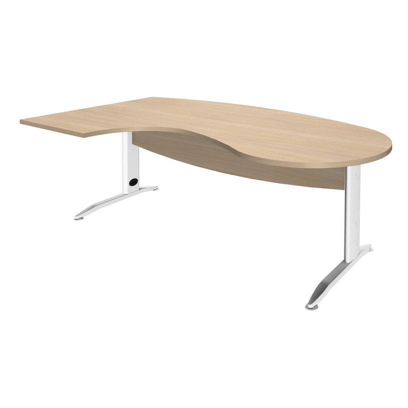 2012348121420-Bureau compact manager retour à gauche IDRA - 200 cm - pieds blanc - Chêne clair (pied de renfort obligato-P_79376864_1-0