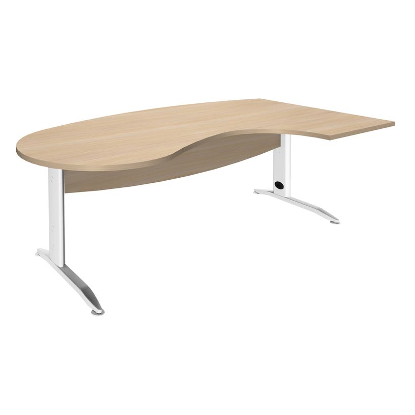 2012348121598-Bureau compact manager retour à droite IDRA - 200 cm - pieds blanc - Chêne clair (pied de renfort obligato-P_79376881_1-0