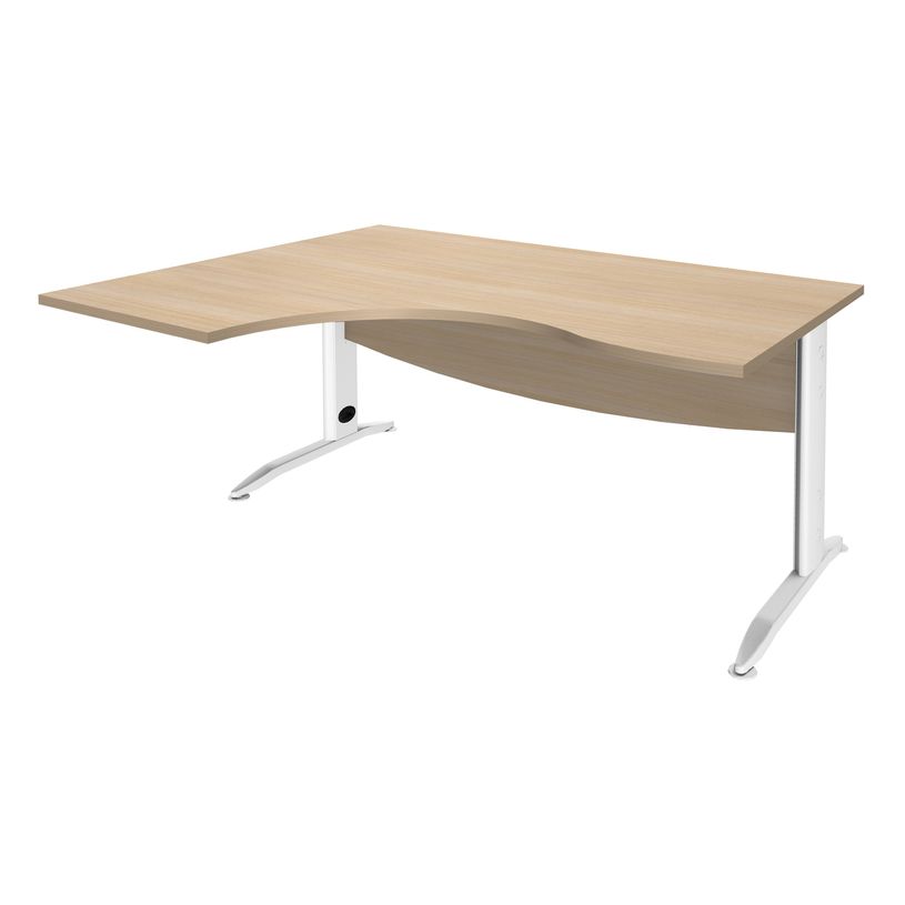 2012348121932-Bureau compact à gauche IDRA - L160 cm - Pieds blanc - plateau imitation Chêne clair (Pieds de renfort obligato-P_79376915_1-0