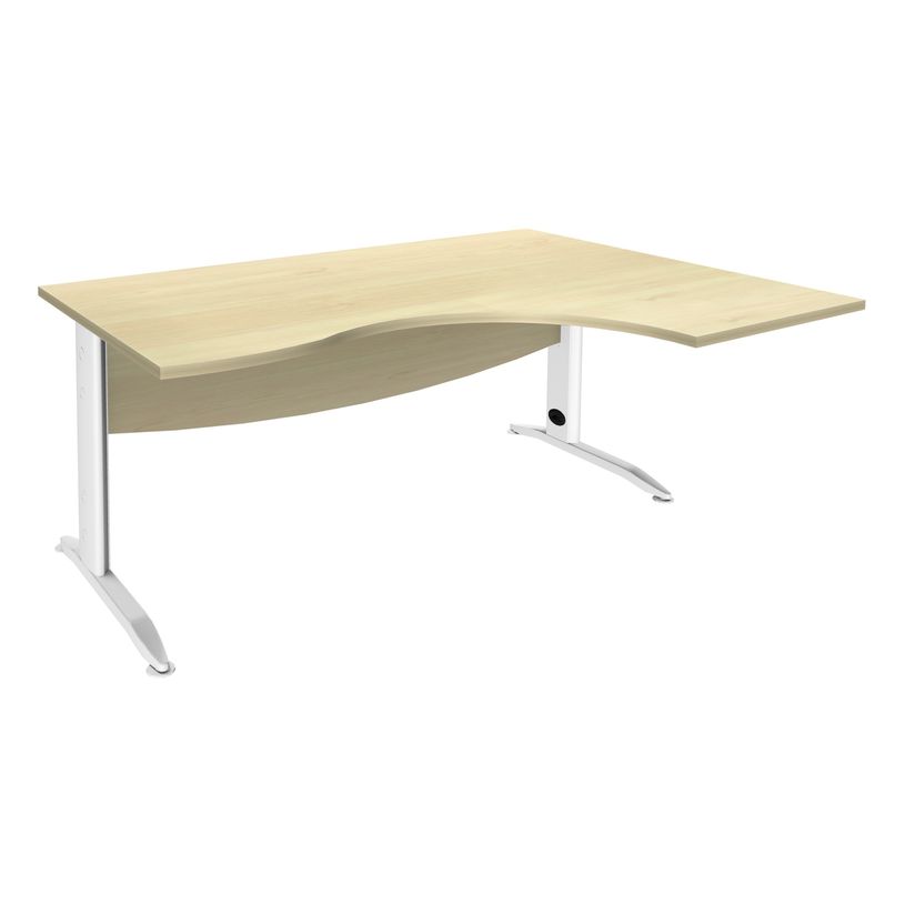 2012348122090-Bureau compact à droite IDRA - L180 cm - Pieds blanc - plateau imitation Erable (Pieds de renfort obligato-P_79376931_1-0