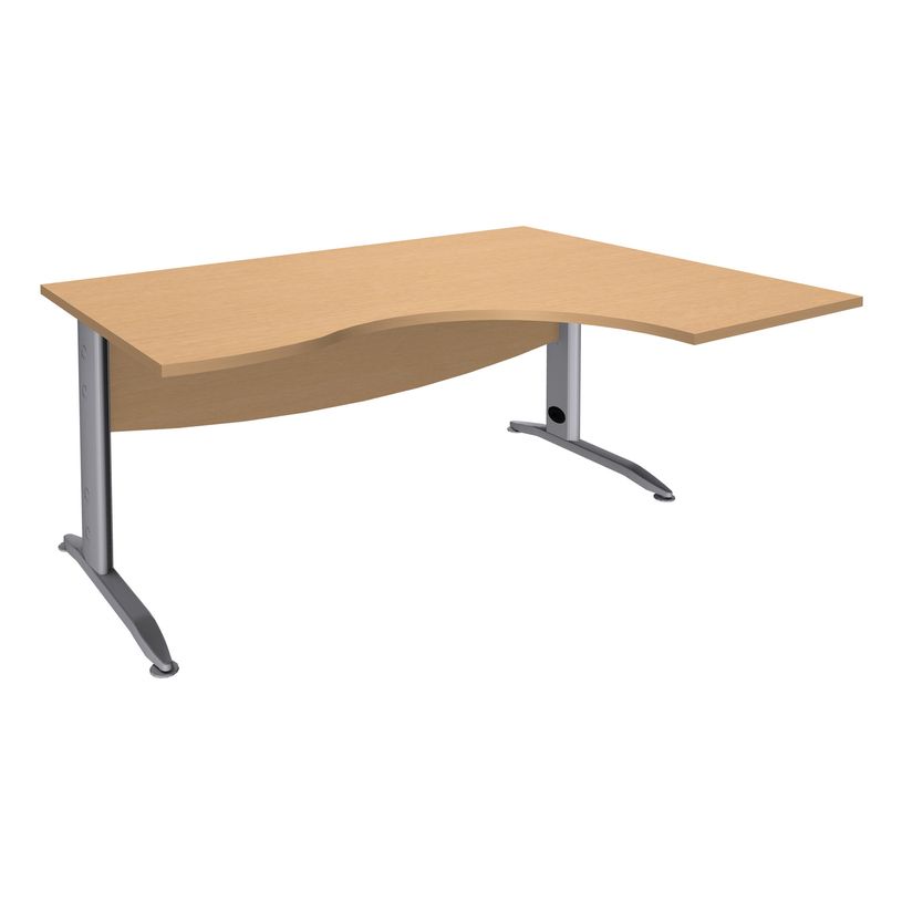 2012348122236-Bureau compact à droite IDRA - L180 cm - Pieds alu - Plateau imitation Hêtre (Pieds de renfort obligato-P_79376945_1-0