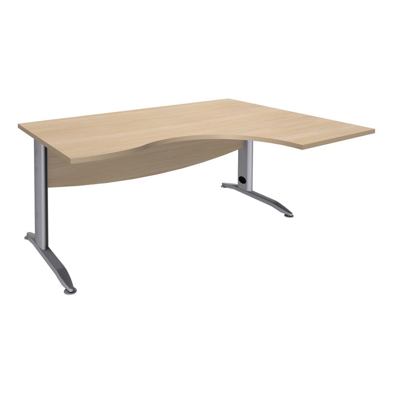 2012348122380-Bureau compact à droite IDRA - L160 cm - Pieds alu - plateau imitation Chêne clair (Pieds de renfort obligato-P_79376960_1-0