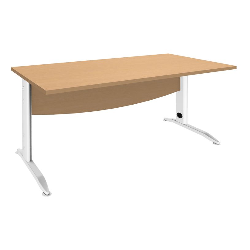 2012348122762-Bureau droit IDRA - L160 cm - Pieds blanc - Plateau imitation Hêtre-P_79376998_1-0