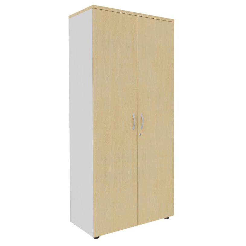 3253310174665-Armoire haute IDRA/DUAL - H180 x L80 x P47 - 2 portes - Corps blanc - Portes et dessus imitation Hêtre--0