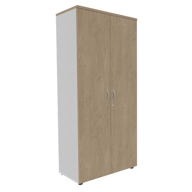 3253310134423-Armoire haute IDRA/DUAL - H180 x L80 x P47 - 2 portes - Corps blanc - Portes et dessus imitation Chêne--0