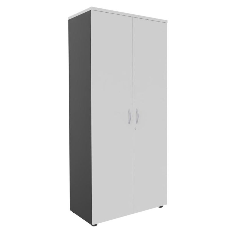 3253310174634-Armoire haute IDRA/DUAL - H180 x L80 x P47 - 2 portes - Corps anthracite - Portes et dessus blanc perle--0
