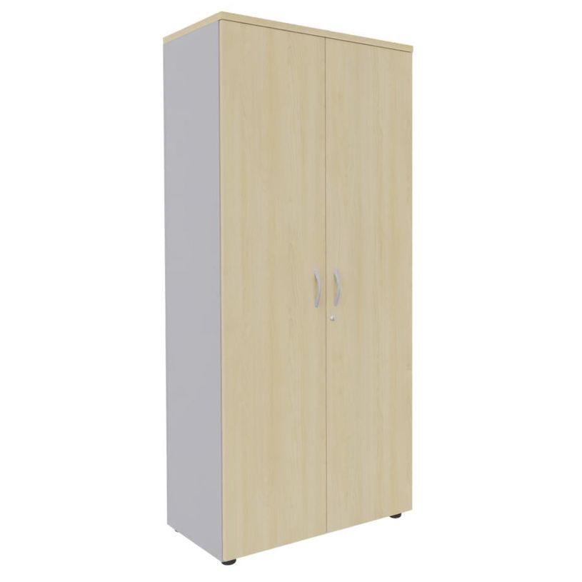 3253310174726-Armoire haute IDRA/DUAL - H180 x L80 x P47 - 2 portes - Corps alu - Portes et dessus imitation Erable--0