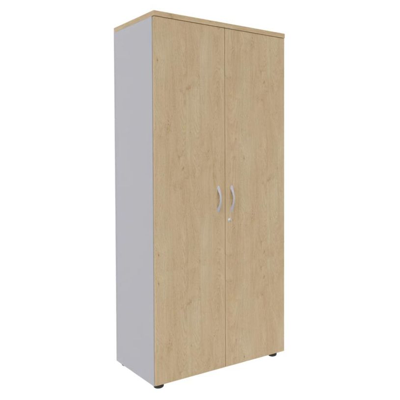 3253310174627-Armoire haute IDRA/DUAL - H180 x L80 x P47 - 2 portes - Corps alu - Portes et dessus imitation Chêne C--0