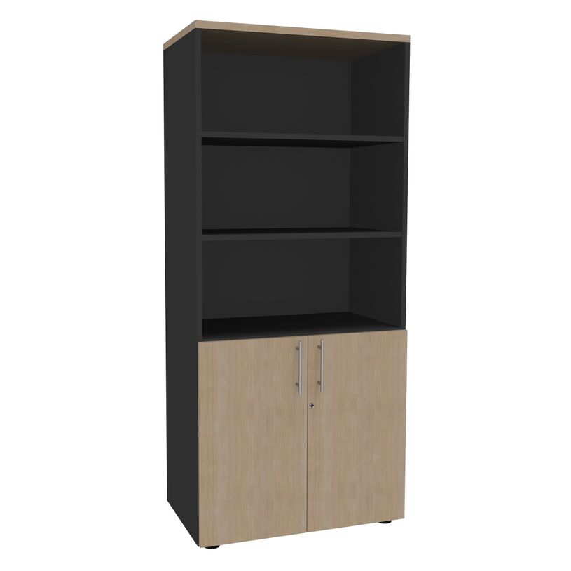 2012348123691-Bibliothèque haute IDRA/DUAL  avec 2 portes basses - L80 x H180 x P47 - Corps anthracite - Portes et -P_79377091_1-0