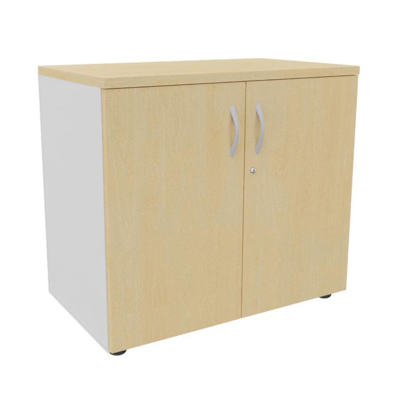 3253310174559-Armoire basse IDRA/DUAL - H72 x L80 x P47 - 2 portes - Corps blanc - Dessus et portes imitation Hêtre--0