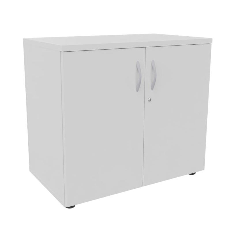 3253310133839-Armoire basse IDRA/DUAL - H72 x L80 x P47 - 2 portes - Corps blanc - Dessus et portes Blanc perle--0