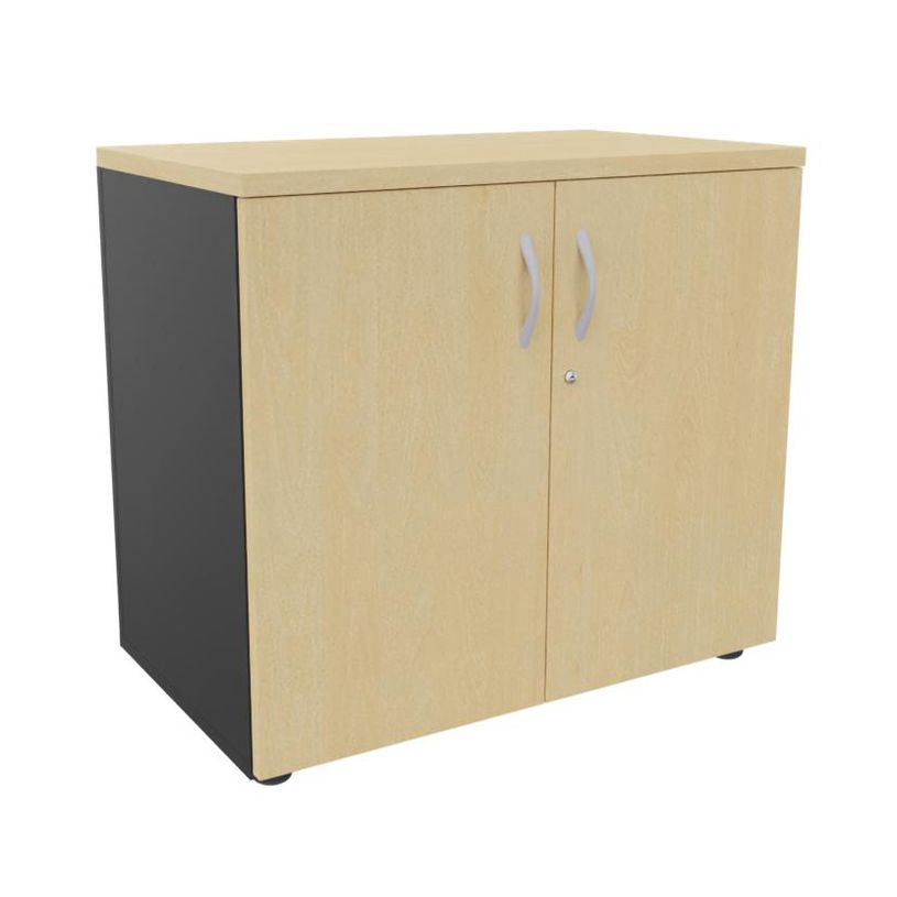 3253310146808-Armoire basse IDRA/DUAL - H72 x L80 x P47 - 2 portes - Corps anthracite - Dessus et portes imitation H