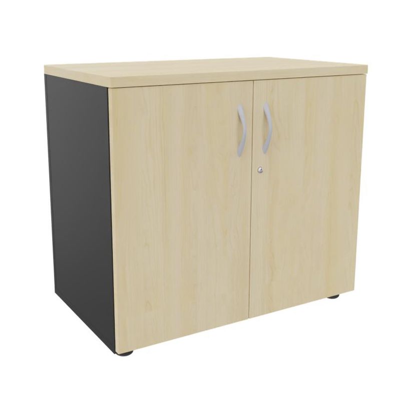 3253310174597-Armoire basse IDRA/DUAL - H72 x L80 x P47 - 2 portes - Corps anthracite - Dessus et portes imitation Er--0