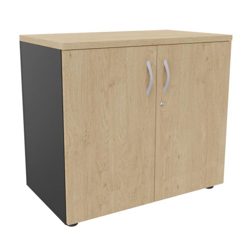 3253310174511-Armoire basse IDRA/DUAL - H72 x L80 x P47 - 2 portes - Corps anthracite - Dessus et portes imitation Ch--0