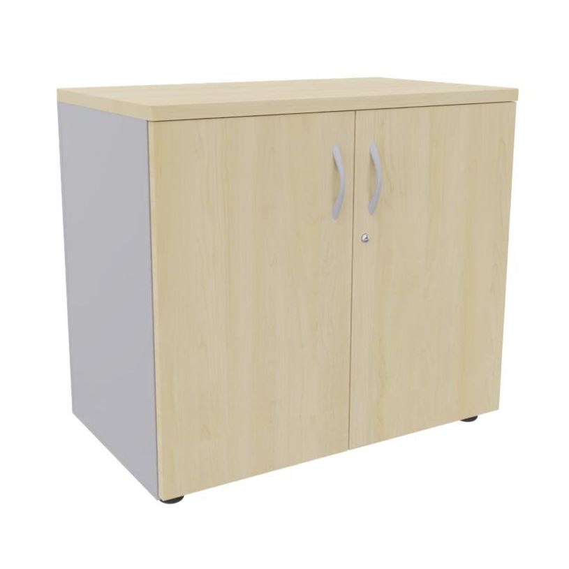 3253310146792-Armoire basse IDRA/DUAL - H72 x L80 x P47 - 2 portes - Corps alu - Dessus et portes imitation Erable--0