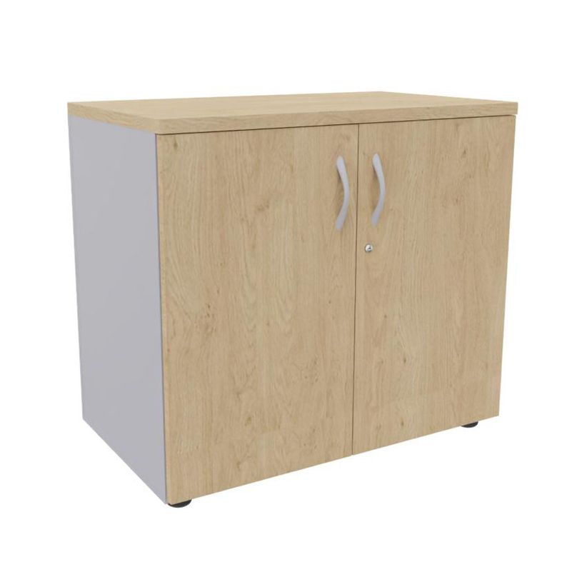 3253310174528-Armoire basse IDRA/DUAL - H72 x L80 x P47 - 2 portes - Corps alu - Dessus et portes imitation Chêne cl--0