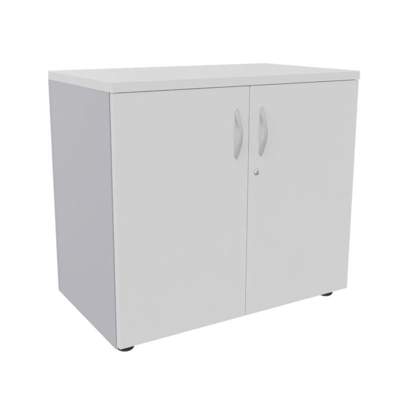 3253310174542-Armoire basse IDRA/DUAL - H72 x L80 x P47 - 2 portes - Corps alu - Dessus et portes Blanc perle--0