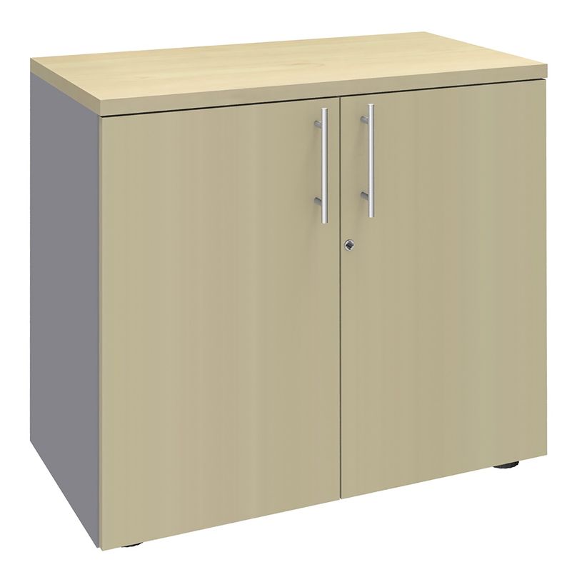 3253310146792-Armoire basse IDRA/DUAL - H72 x L80 x P47 - 2 portes - Corps alu - Dessus et portes imitati-P_79377113_1-0