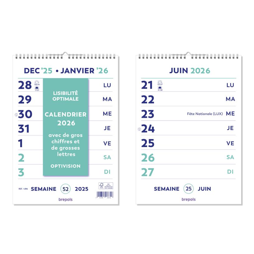 5412303136716-Optivision Wire-O - Calendrier 1 semaine sur 2 pages - caractères agrandis - 21 x 29,7 cm - Brepols--0