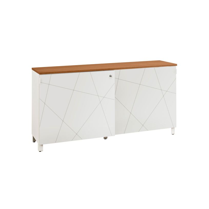 2012348126302-Crédence SUNDAY - L160 x H81 x P45 - 2 portes coulissantes - Blanc et noyer-P_79380159_1-0