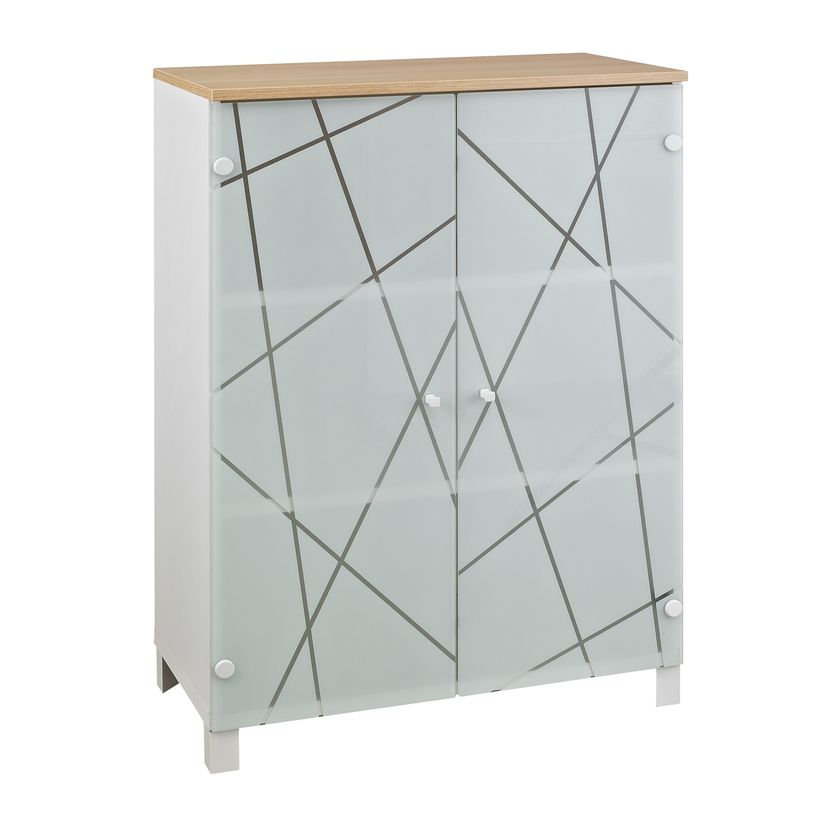 2012348126340-Rangement mi-hauteur SUNDAY - L80 x H116 x P42 - 2 portes vitrées - Chêne et blanc-P_79380163_1-0