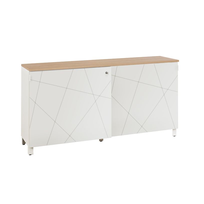 2012348126371-Crédence SUNDAY - L160 x H81 x P45 - 2 portes coulissantes - Blanc et chêne-P_79380166_1-0