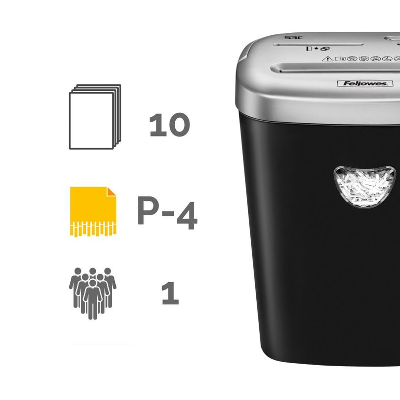 0043859646906-Fellowes Powershred 53C - destructeur de documents coupe croisée - 10 feuilles - Corbeille 23 litres--1